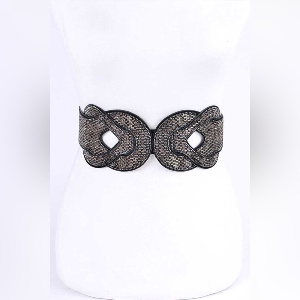Plus Size Hematite Rhinestone Corset Waist Statement Belt